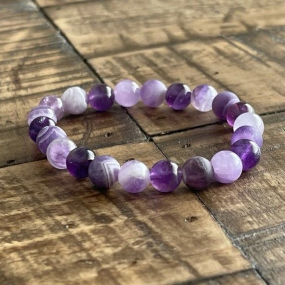 8mm Mixed Amethyst Stretch Bead Bracelet - Picture 4 of 4